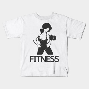 Fitness Emblem wth Woman at Workout Kids T-Shirt
